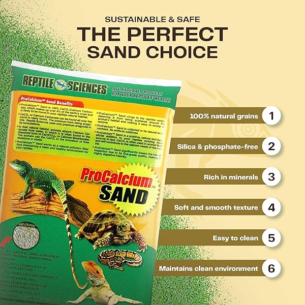 REPTILE SCIENCES GREEN PRO-CALCIUM TERRARIUM SAND – 10 LBS – NATURAL SUBSTRATE FOR REPTILE HABITATS, SUPPORTS DIGGING & ENCLOSURE MAINTENANCE