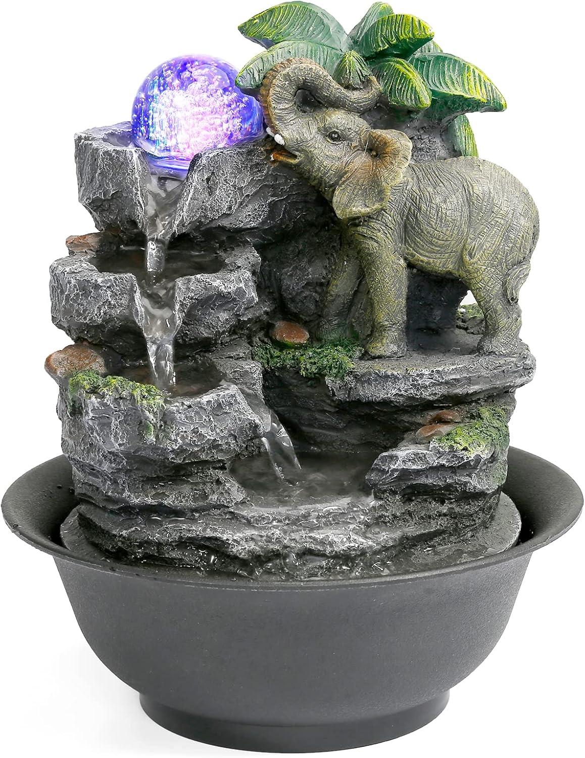 Indoor Fountains & Accessories - BEAMNOVA Tabletop Fountain,Relaxation Water Feature Feng Shui Indoor Fountain of Elephant Sculpture with Colorful Spinning Ball for Home Office Desktop Decor