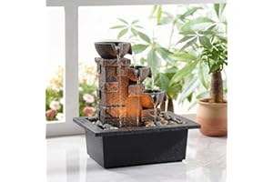 GOSSI Home Décor Imitation 3-Tier Stone Wall Tabletop Fountain Many Natural River Rock Office Relaxing Desktop Zen Waterfall 