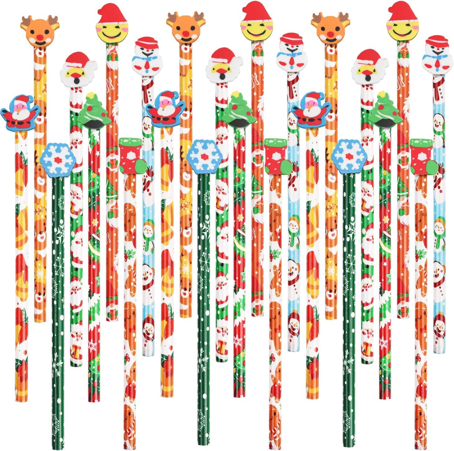 VEYLIN Christmas Pencils, 48 Pack of Xmas Pencils with Erasers Kids Children Holiday Gifts Christmas Classroom Prizes