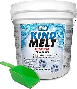 HARRIS Kind Melt Pet Friendly Ice and Snow Melter, Fast Acting 100% Pure Magnesium Chloride Formula, 15lb with Scoop Included Inside Bucket