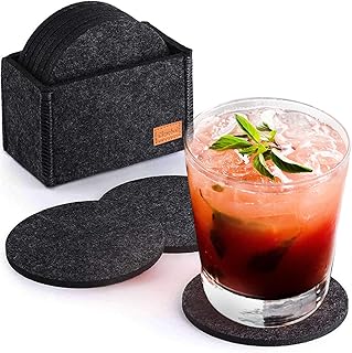 Glowbal Filz Untersetzer rund für Gläser 12er Set, Design Glasuntersetzer in dunkelgrau für Getränke, Bar, Tassen, Glas - Tischuntersetzer Filzuntersetzer