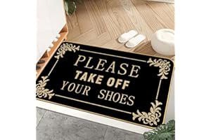 AUSTAB Funny Welcome Mats Please Take Off Your Shoes Mat for Entrance Indoor and Outdoor Personalized Mats Anti-Slip Novelty Gift Mat 17 x 29 Inch (Black)