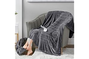 DEGREES OF COMFORT Heated Microplush Blanket with Foot Pocket - 3 Heat Settings, Auto Shut-Off, Machine Washable, Soft & Comfortable Electric Throw (50x62 inches, Grey)