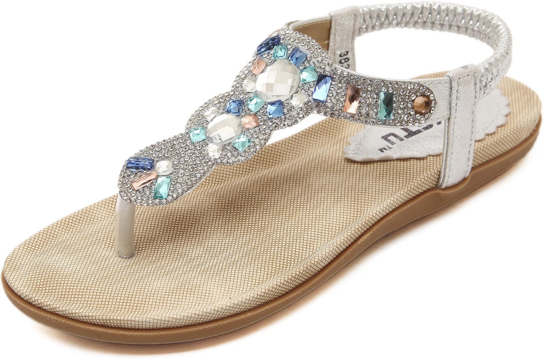 LifePalazaWomen's Wedding Sandals Crystal with Rhinestone Beaded Bohemian Dress Flip-flop Gladiator Shoes Plus-size