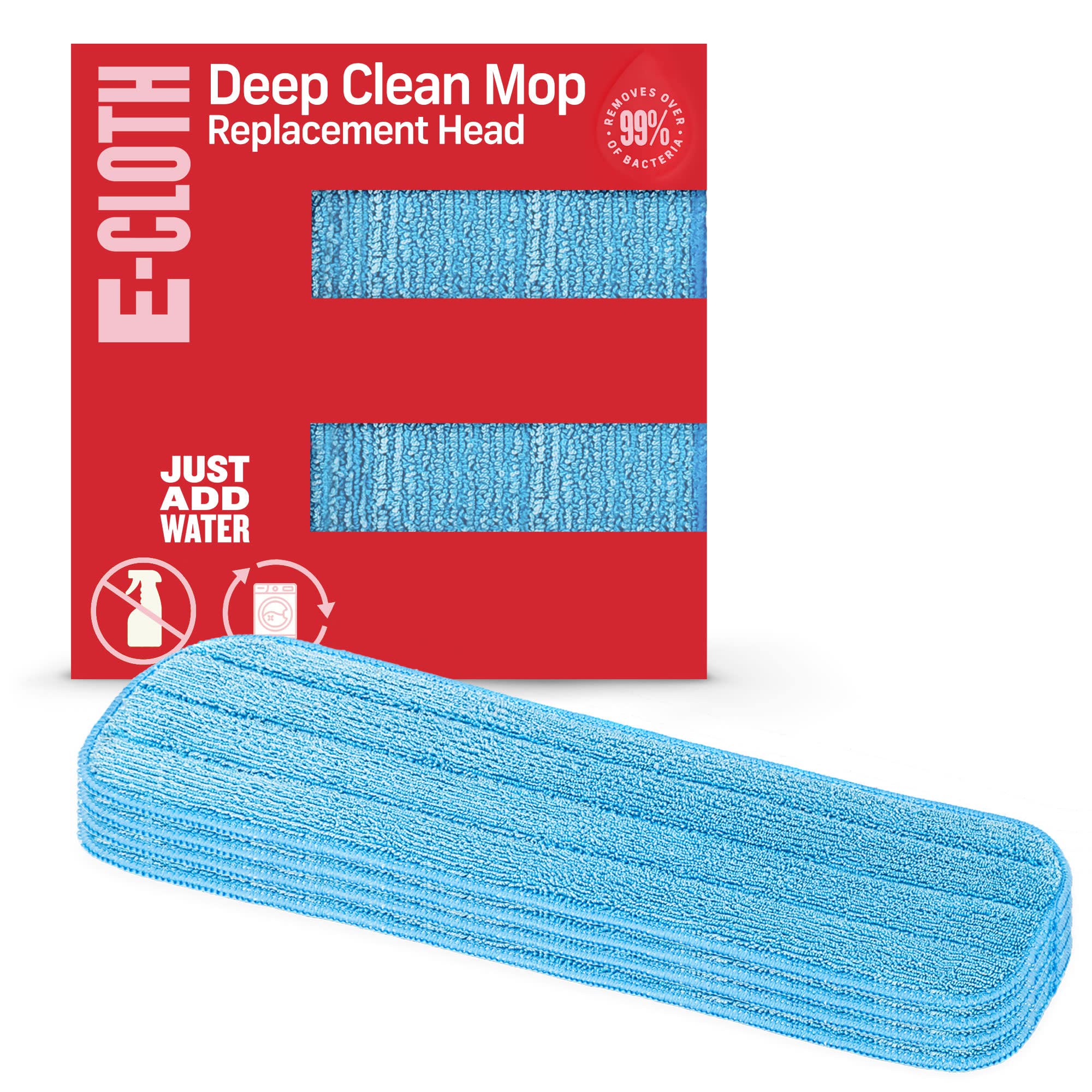E-Cloth 4-Pack Deep Clean Mop Head, Microfiber Mop Replacement Head, Perfect Floor Cleaner for Hardwood, Laminate, Tile and Stone Flooring, Washable and Reusable, 100 Wash Promise