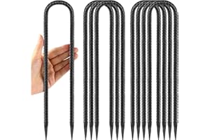 BESITU 12 Inches Trampoline Wind Stakes, Heavy Duty U Stakes for Ground, 8-Pack Trampoline Tie Down Anchor Kit for Swing Set and Soccer Goal Galvanized Steel Anchors Black