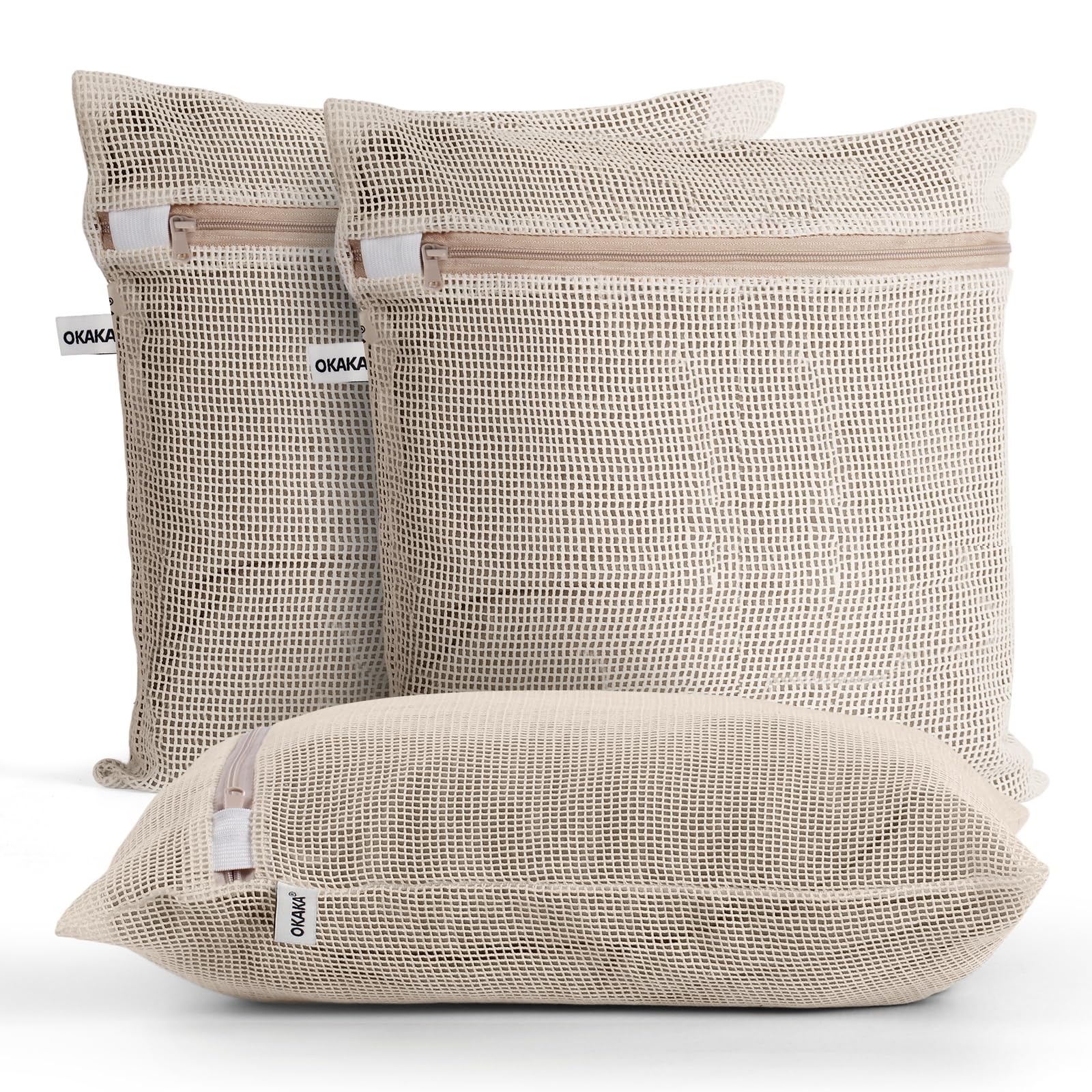 OKAKA 100% Pure Cotton Mesh Laundry Bags, Premium Soft, No Dye, Natual,Set of 3(XXL)