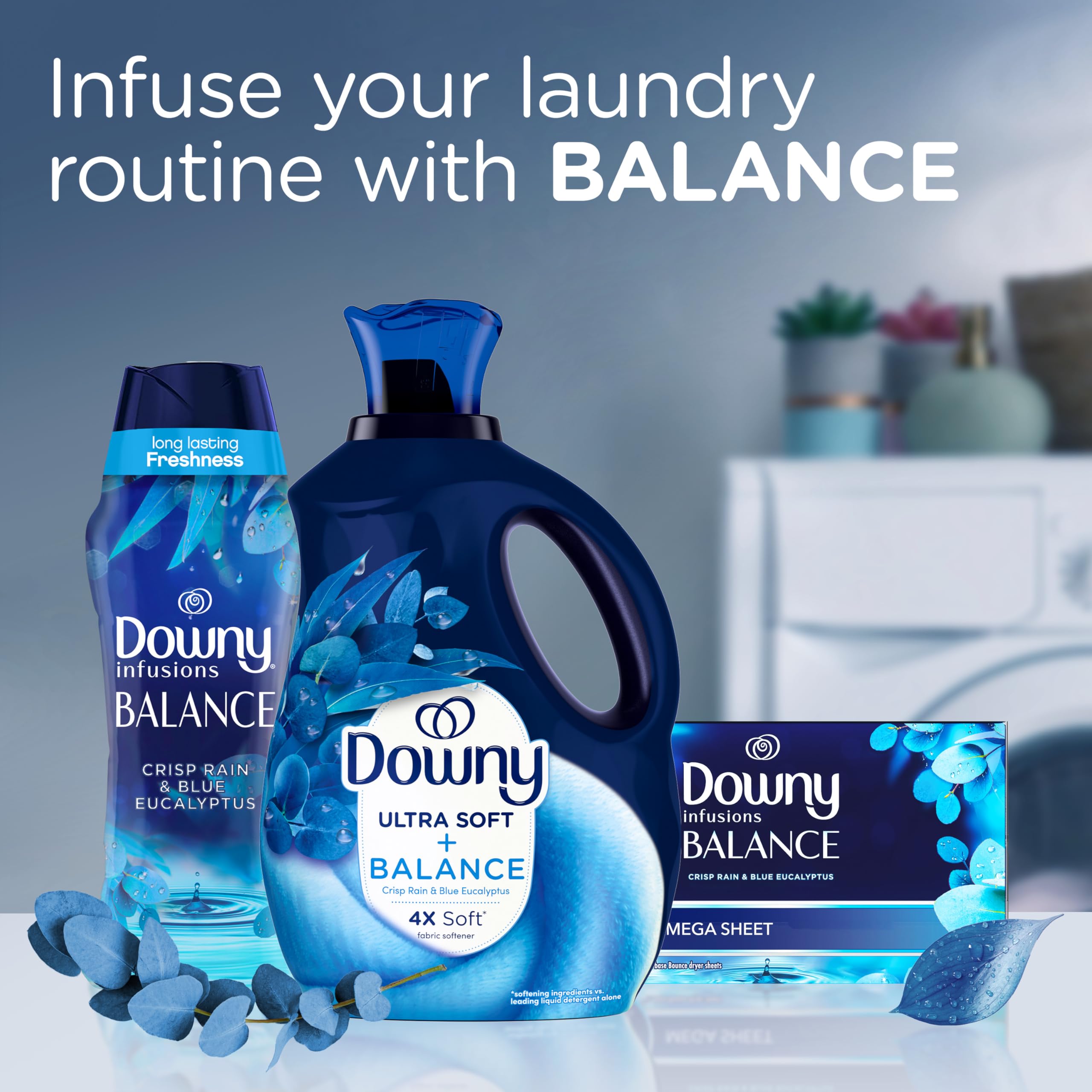 Downy Ultra Soft Fabric Softener Liquid, Balance, Crisp Rain and Blue Eucalyptus, 93 fl oz, 138 Loads