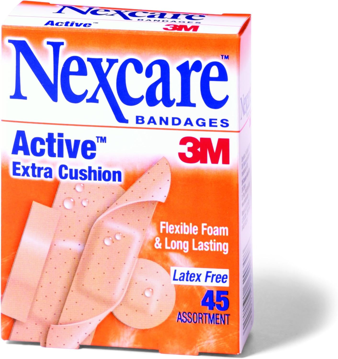 Nexcare Bandages Active Extra Cushion, Flexible Foam, Latex