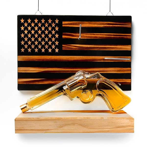 GODINGER WHISKEY DECANTER, AMERICAN FLAG WOODEN BOARD WITH WHISKEY DECANTER, AMERICAN SPIRITS, HOME DECOR, OFFICE DECOR, GIFTS FOR MEN, LIQUOR DECANTER