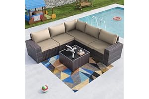 Kullavik 6PCS Outdoor Patio Furniture Set,PE Wicker Rattan Sectional Sofa Patio Conversation Sets,Sand