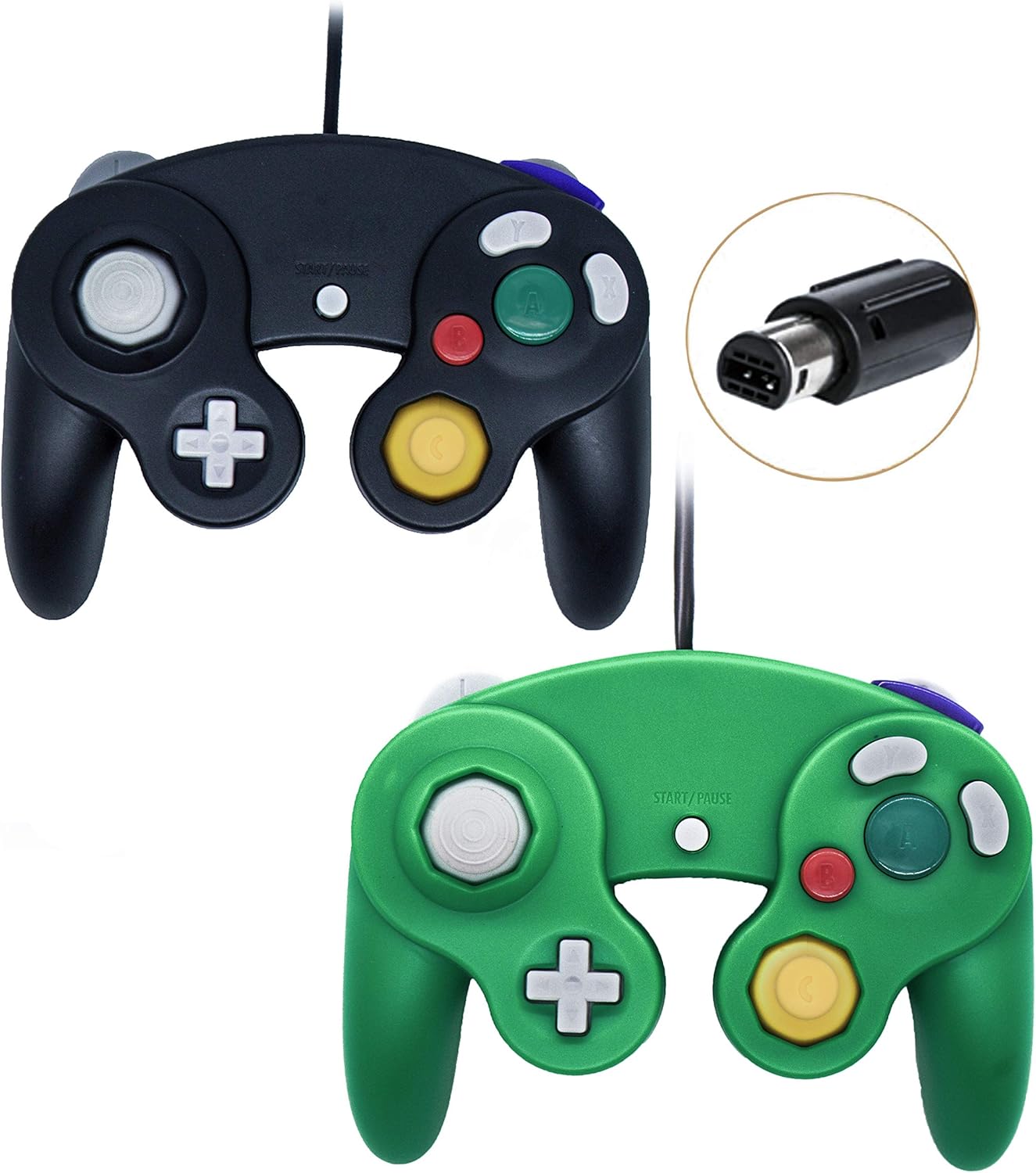 Poulep 2 Packs Classic Wired Gamepad Controllers for Wii Game Cube Gamecube Console (Black and Green): Electronics
