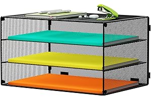 GDINDINFAN Paper Letter Tray Organizer, 3 Tier Mesh File Tray Desktop Paper Sorter, Black