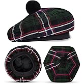 EZE Scottish Hat for Men Tam o' Shanter Flat Bonnet Kilt Hat Acrylic Wool Traditional Cap in Various Tartans