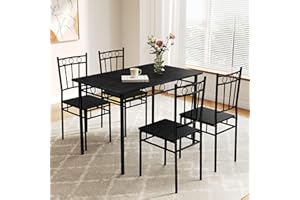 AMICLIBER Dining Table Set for 4, 5-Piece Kitchen Table and Chairs, Rectangular Dining Room Table Set with 4 Chairs, Space-Saving Kitchen Table Set for Small Space,Dinette,Apartment,Pure Black