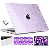 TWOLSKOO Compatible with M4 MacBook Air 15 inch Case 2025-2023 Release M4 A3241 M3 A3114 M2 A2941, Plastic Hard Shell&Screen Protector&Keyboard Cover&Trackpad Film&Type C Adapter, Star Purple