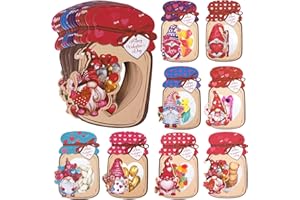 Giiffu 48 Pack Valentine's Day Gnomes Cards, Valentine Gnomes Mason Jar Happy Valentines Day Cards for Kids, Valentines Exchange Cards for School Class Classroom Party Favors(Candy Not Included)