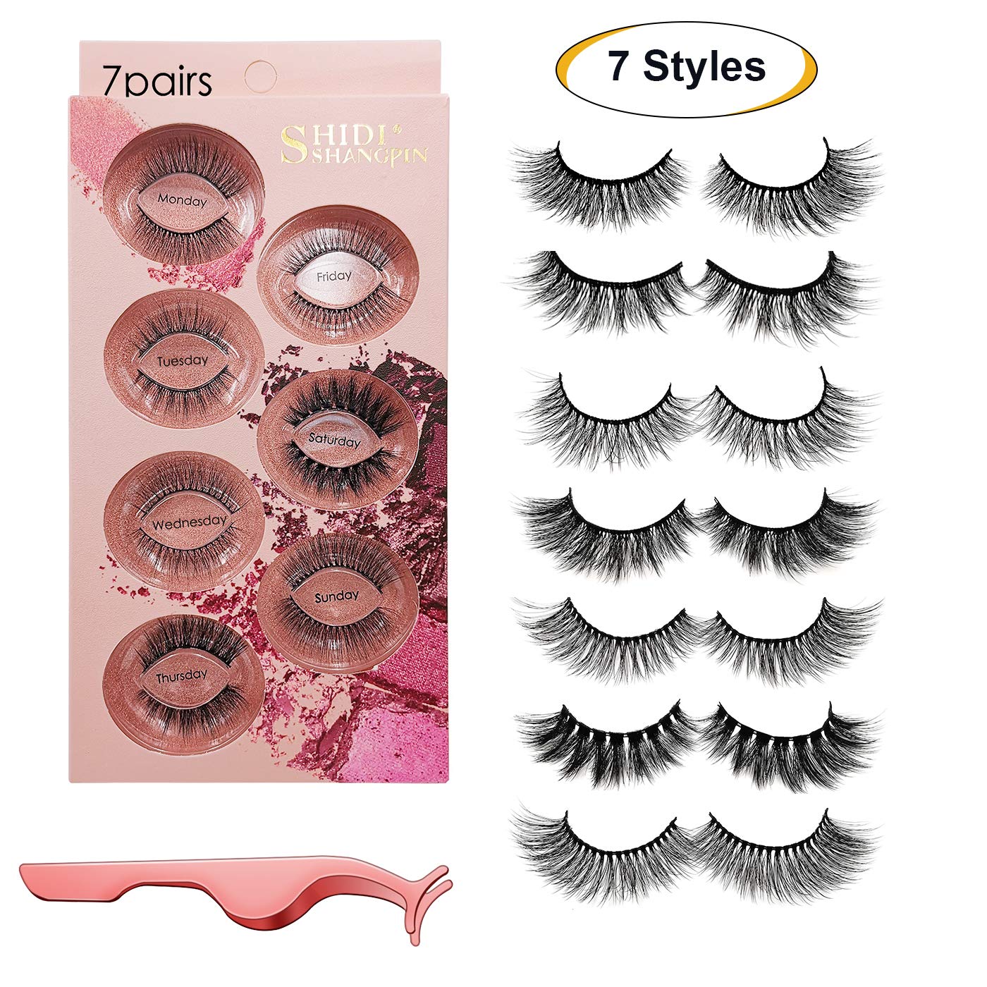 False Eyelashes 7 Styles - Professional Reusable Face Eyelashes for All Eyes, Natural Thick Hand-Made 3D Faux Mink Eyelashes with Free Precision Eyelashes Clip for a Beautiful Makeup Look (7 Pairs)