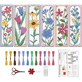 ORIGACH 6 Set Wildflower Floral Cross Stitch Bookmark Kit for Beginner | 11CT Stamped Cross Stitch Kit DIY Embroidery Bookmark Set with Backing Felt Floss Instructions for Adults, Book Lovers