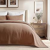 EVERGRACEHOME Cotton Gauze Full Queen Bedspread, Ultra Soft Prewashed Pick Stitch Matelassé Coverlet, Lightweight Oversized Queen Quilt Bedding Set for All Season, w/ 2 Shams, Terracotta Clay
