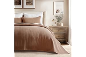 EVERGRACEHOME Cotton Gauze King Bedspread, Ultra Soft Prewashed Pick Stitch Matelassé Coverlet, Lightweight Textured Oversized King Quilt Bedding Set for All Season, with 2 Shams, Terracotta Clay