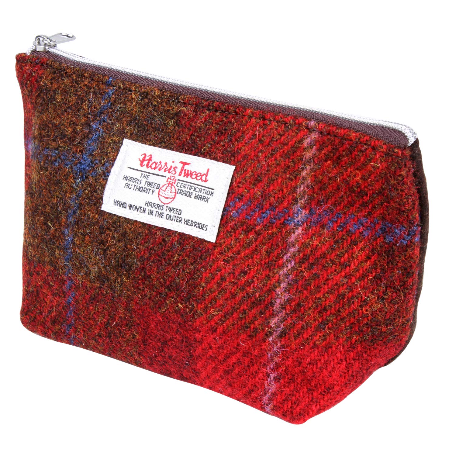 Harris Tweed Plaid Tartan Zipped Purse Cosmetic Toiletry Makeup Pouches Bag (Red Tartan)