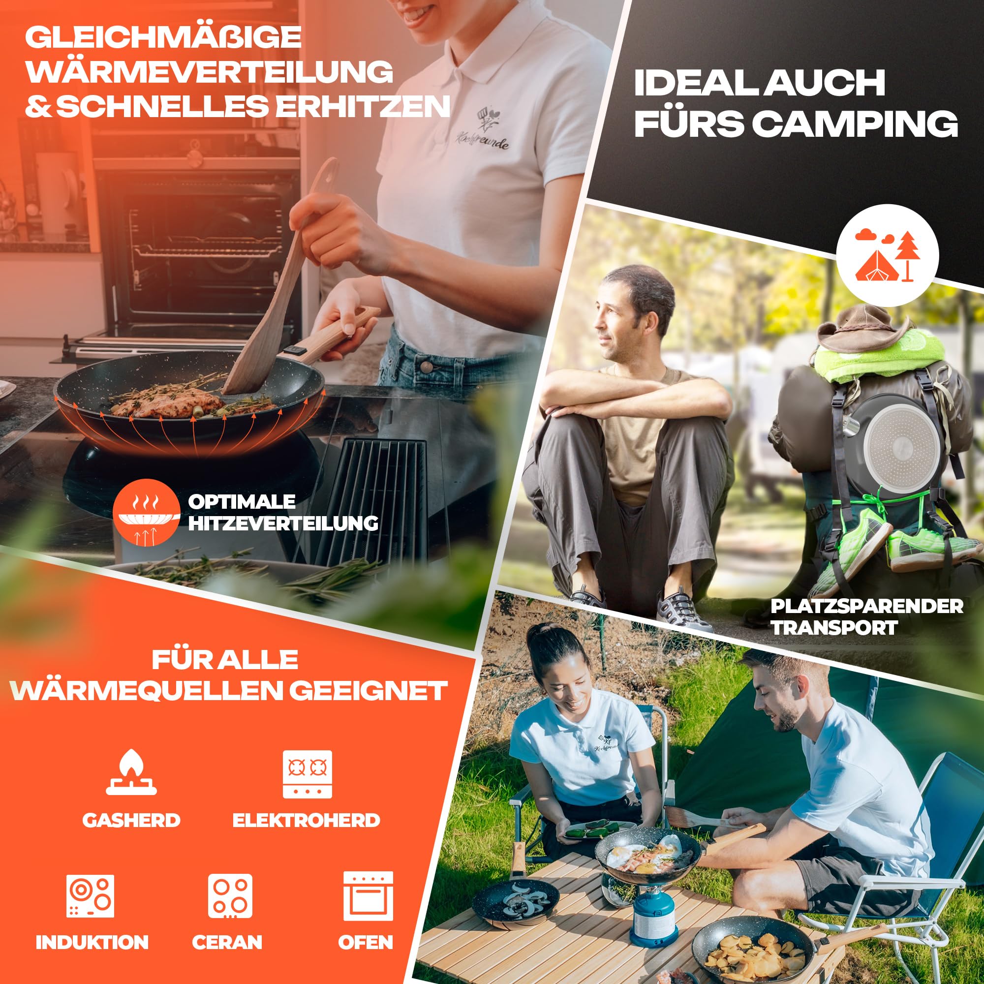 Kochfreunde® Pfannenset 3-teilig, Pfanne 20, 24, 28 cm, [Abnehmbarer Griff] Antihaft Beschichtete Bratpfanne Induktion, PFOA-Frei Induktionspfanne, geeignet für alle Herdarten 5