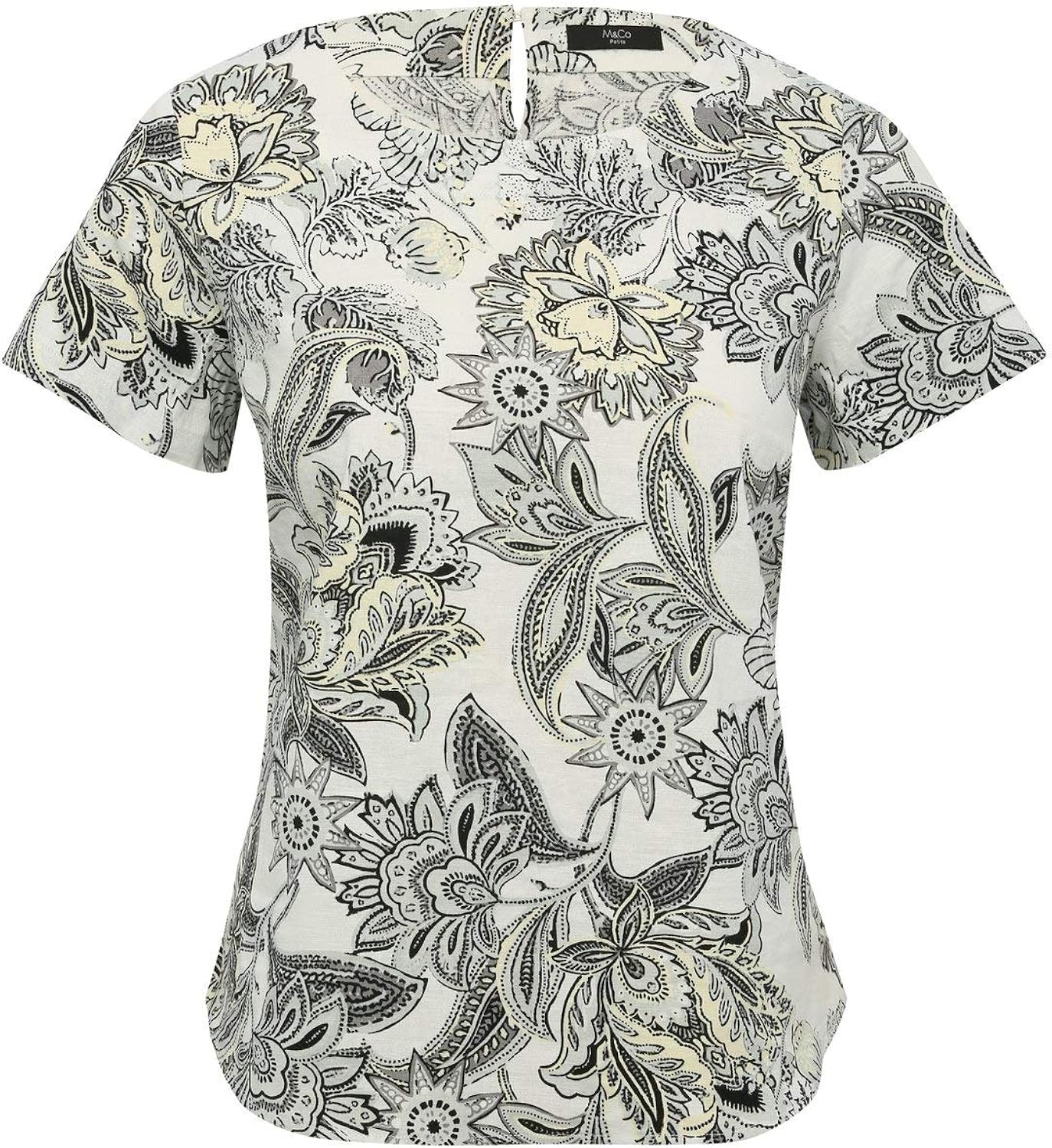 M&Co Ladies Petite Floral Print Linen Top Short Sleeves TShirt Amazon