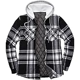 ZENTHACE Men's Quilted Lined Button Down Plaid Flannel Shirt Jacket with Hood