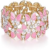 BriLove Gorgeous Shiny Enamel Butterfly Crystal Marqiuse Stretch Bangle Bracelet for Women Bridal Wedding Party Prom Jewelry Accessories