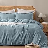 PHF 100% Natural Cotton Muslin Duvet Cover Set King Size, Ultra Soft Breathable Absorbent, Luxurious Minimalist Gauze Bedding for All Season, Duvet Set with 2 Pillow Shams, 104" x 90", Dusty Blue