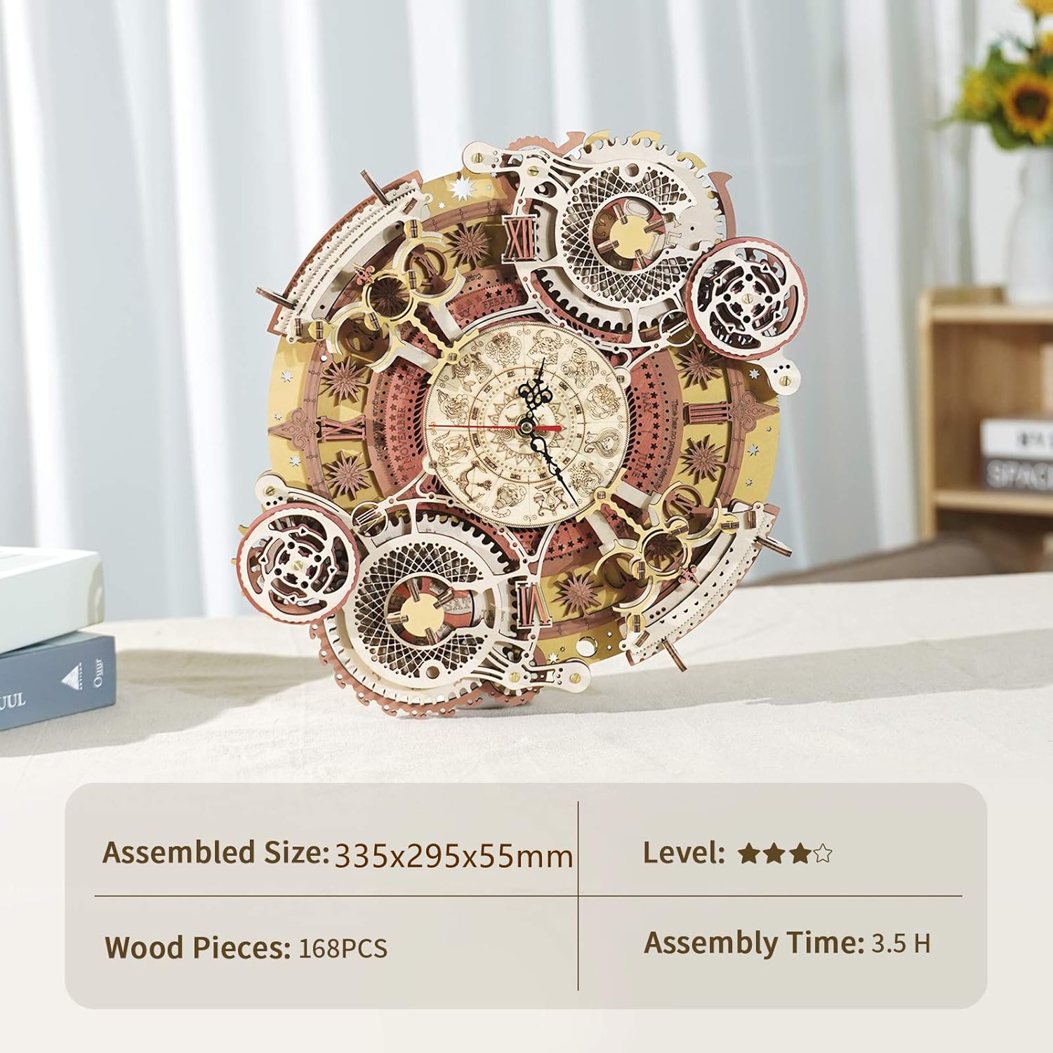 ROKR 3D DIY Wooden Puzzle for Adults Teens Zodiac Wall Clock Model Kits for Adults to Build Retro Decoration Gifts - Image 3