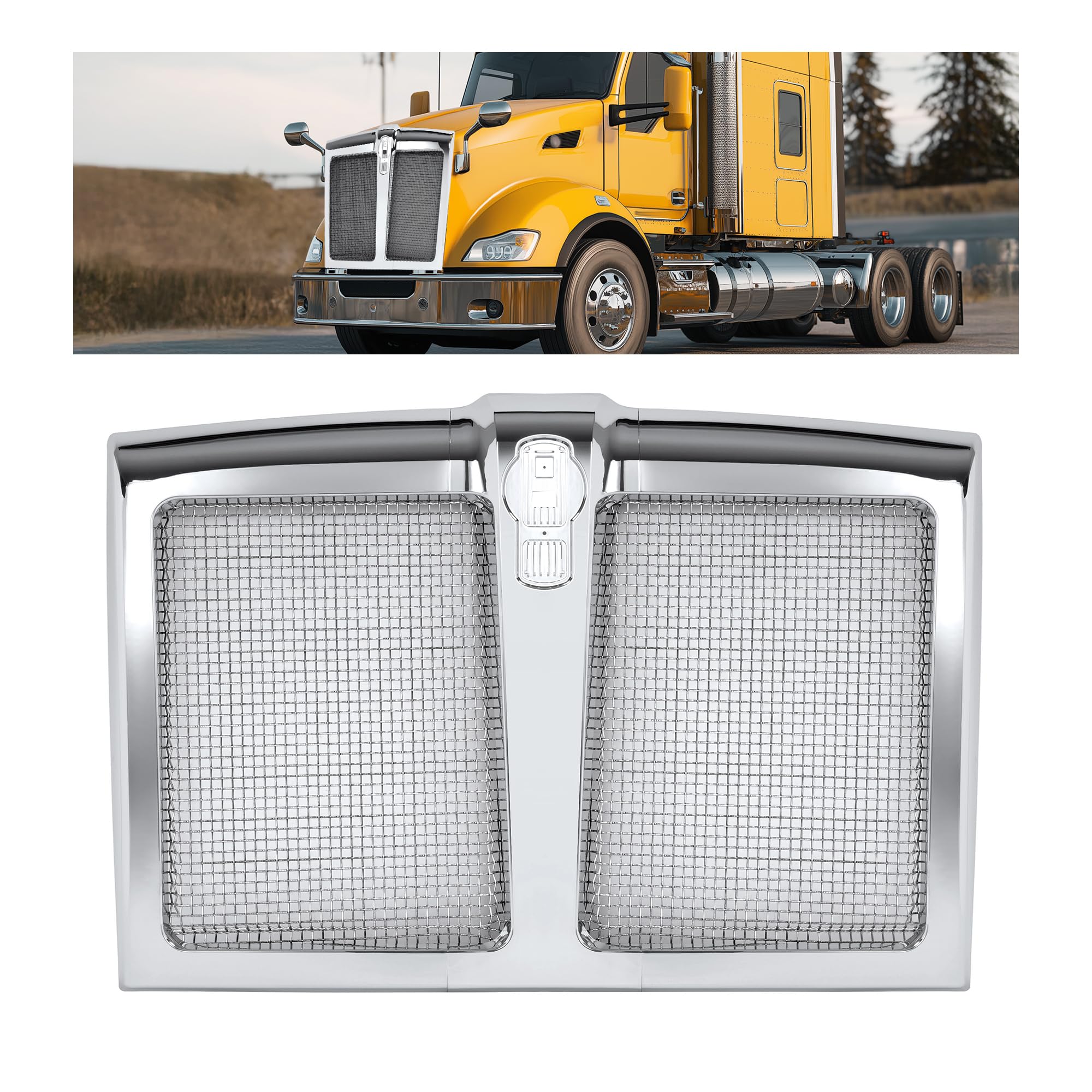 Photo 1 of *** UNKNOWN SIZE OR MODEL SIMILAR IMAGE***JMTAAT Front Grille Compatible with Kenworth T880 w/Bug Mesh Net Bumper Grill Bug Net Screen Mesh Plastic+Aluminium Chrome Silvery