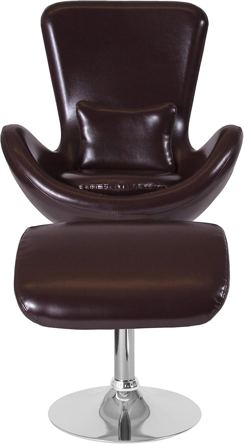 leather egg chair with ottoman on Amazon Com Ergonomic Home Egg Series Brown Leathersoft Side Reception Chair With Ottoman Office Products