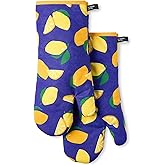 Kate Spade New York Lemon Party Oven Mitt 2-Pack Set, Heat Resistant, 100% Cotton, Navy Blue/Yellow, 7"x13"