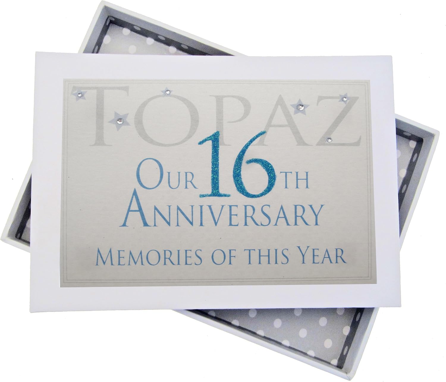 White Cotton Cards 16th Topaz Anniversary Memories of This Year, Tiny Album, Glitter & Words, Wood, 12.5x17.5x2.5 cm