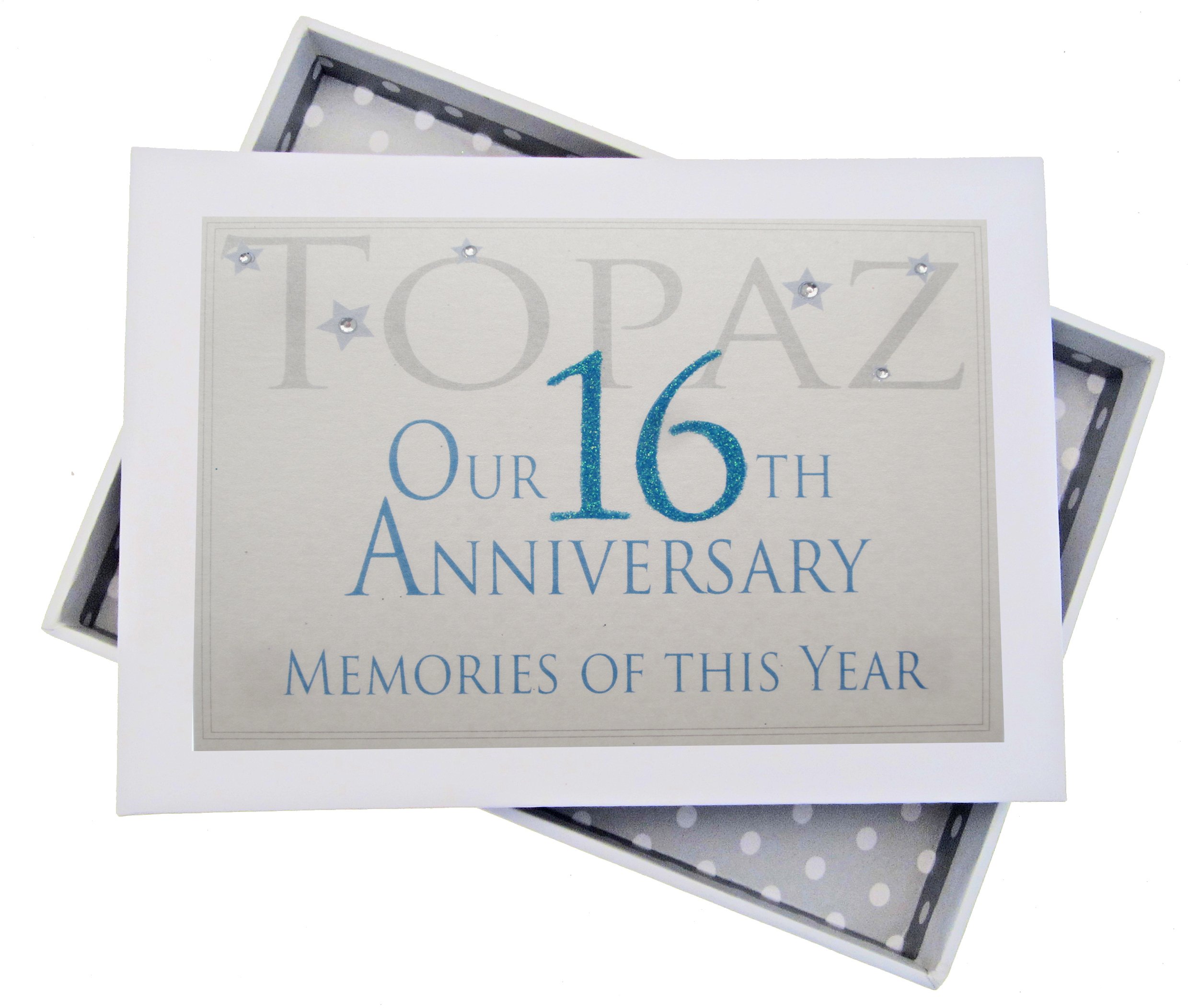 White Cotton Cards 16th Topaz Anniversary Memories of This Year, Tiny Album, Glitter & Words, Wood, 12.5x17.5x2.5 cm