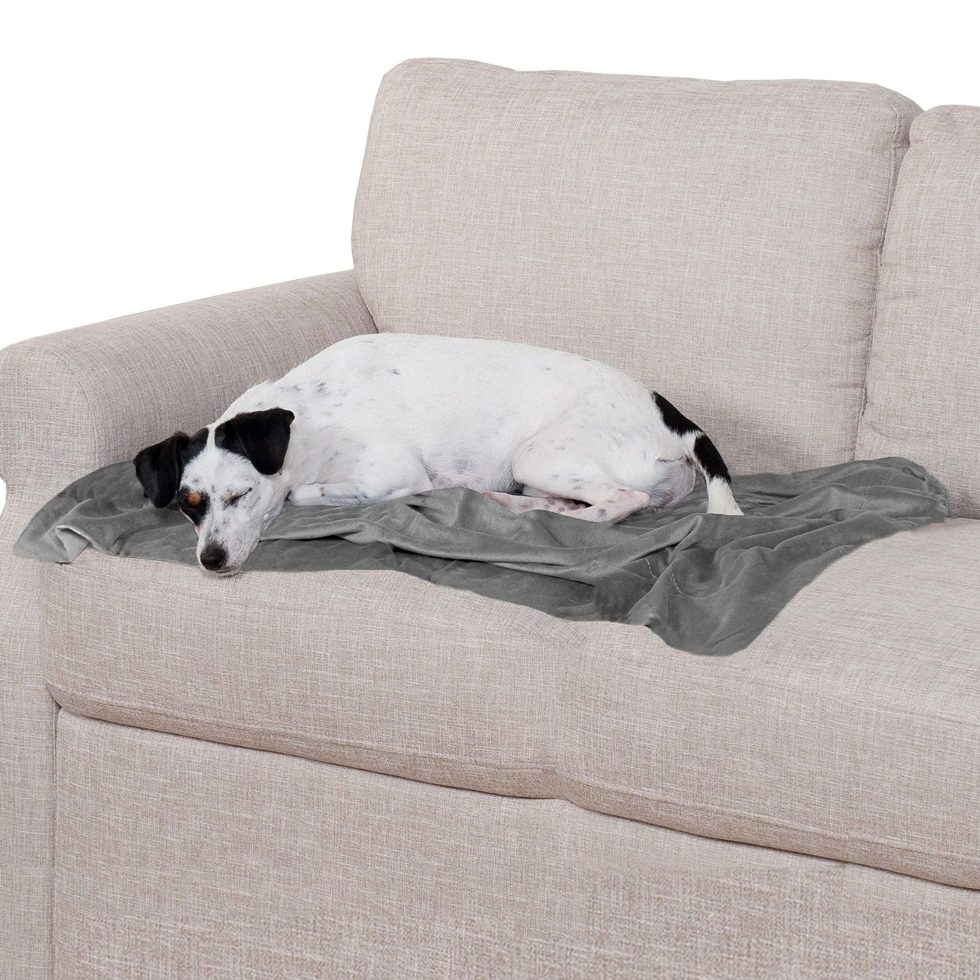 Furhaven Medium Waterproof Two-Tone Luxe Velvet Dog Blanket, Washable - Granite Gray, Medium