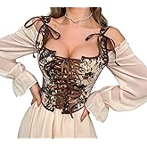 Mealah Women's Sexy Gothic-Bustier-Corset Tops - Renaissance-Vintage Floral Lace-Up-Boned Shapewear Overbust Corsets Top