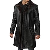 Blingsoul Black Car Coat Men - Winter Shearling Long Leather Jackets For Men