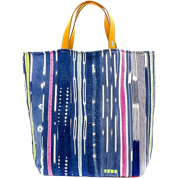 Ubuntu Life Go-To Canvas Tote Bag - Hand-Screened Kuba Print, Fits 13" Laptop, Leather Straps, Fair Trade