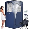 ouluu Large Portable Steam Sauna, 3L Steamer Portable Sauna Box for Home, Personal Sauna with Big Sauna Chair, Remote Control, Foot Massager, 3.2’ x 3.2’ x 6.0’, Navy Blue, 1200W