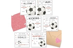 VAINECHAY Valentines Cards for Kids Classroom - 48 Pack Soccer Valentines Day Class Exchange Greeting Cards with Envelopes & Heart Stickers, 4.3 * 4.3 inch