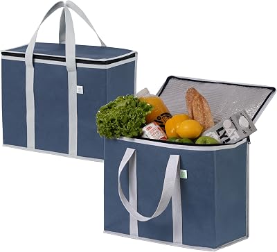 VenO 2 Pack Insulated Reusable Grocery Bag Large Capacity Durable Blue