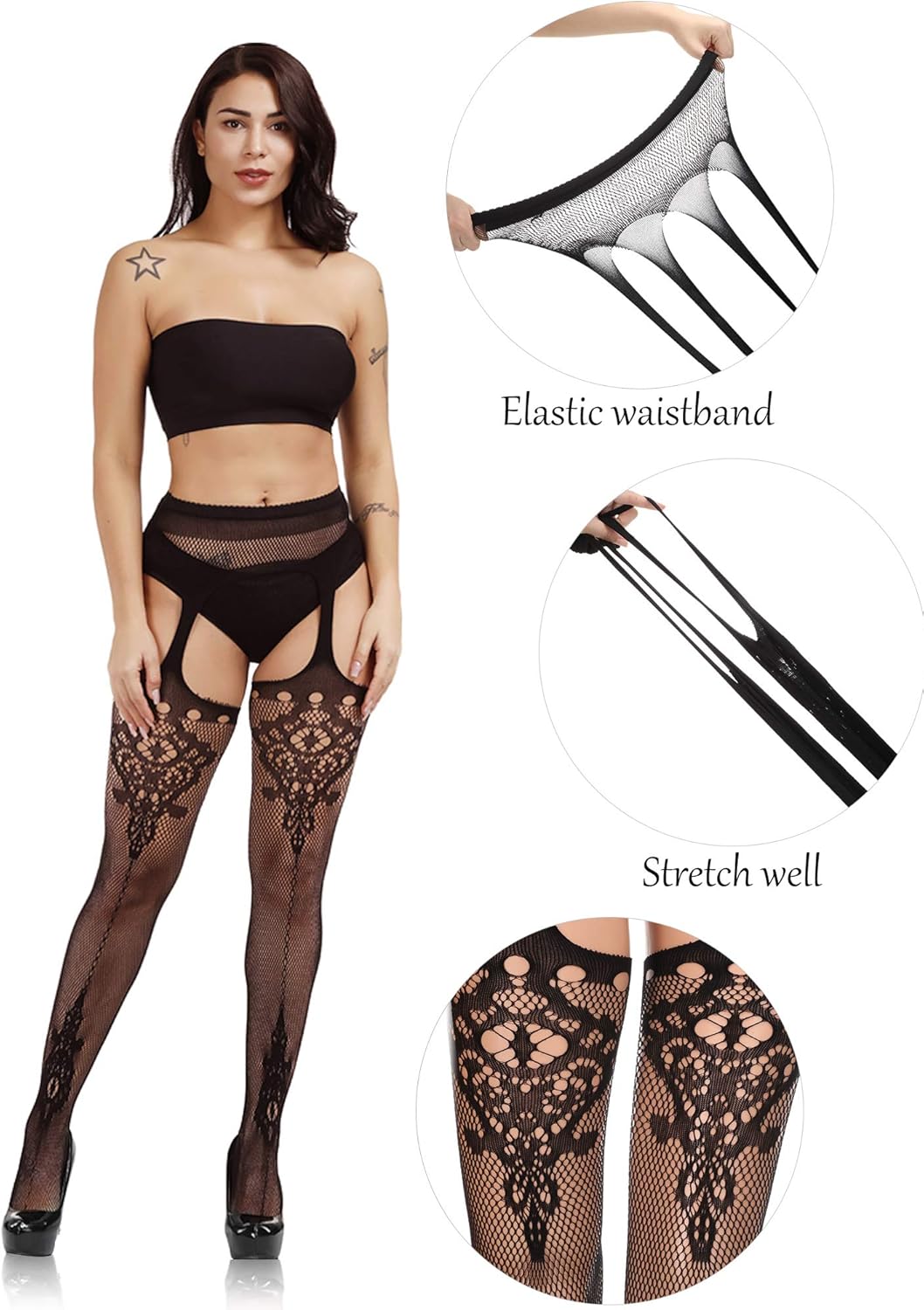 8 Pairs Women Fishnet Stockings Tights Pantyhose Thigh High Stockings Waist Fishnets at  Women’s Clothing store