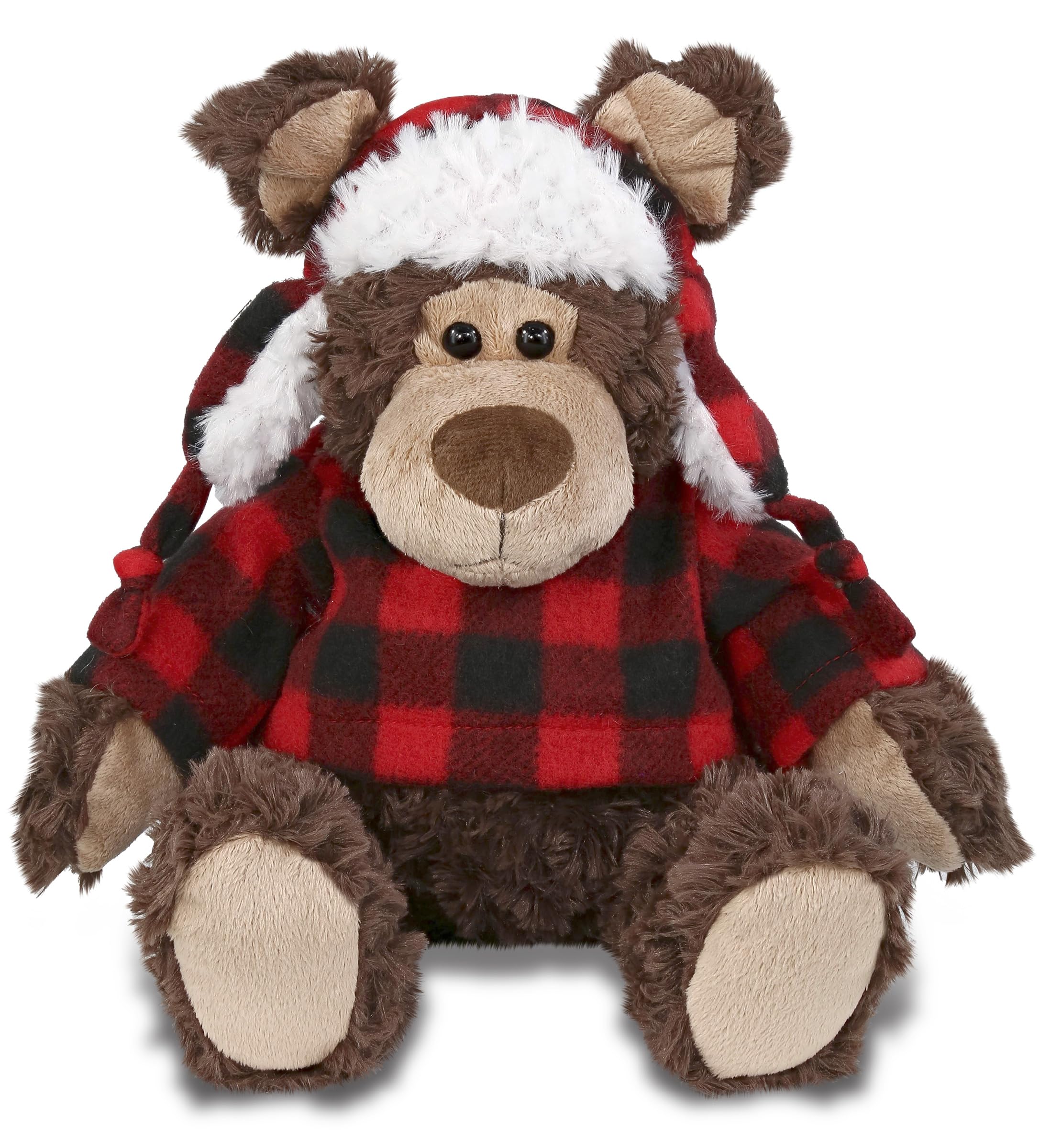 Photo 1 of DolliBu Super Soft Plush Red Plaid Outfit Grizzly Bear - Adorable Playtime Zoo Bear Plush with Clothes, Cute Cuddle Gift - 9 Inches
