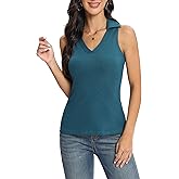 MOQIVGI Womens Dressy Casual Slim Fit Tank Top Trendy Collared V Neck Sleeveless Polo Shirts
