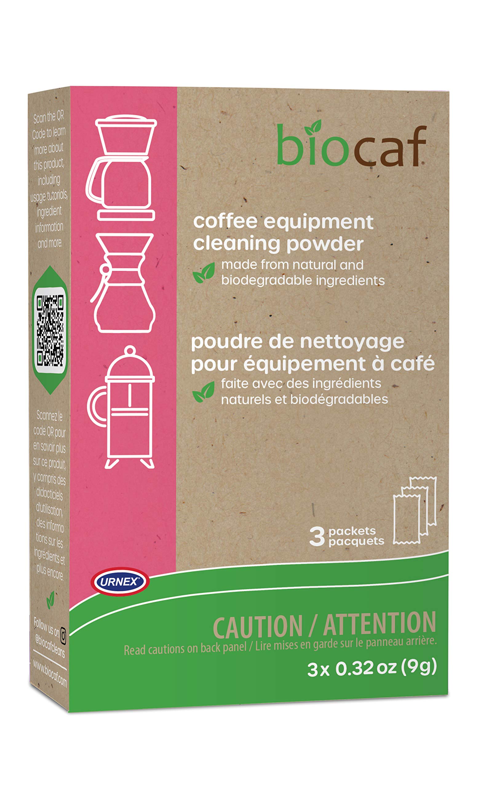 Biocaf Coffee Machine Cleaner - Cleaning Powder - 3 Single Use Packets - Compatible with Keurig Delonghi Nespresso Ninja Hamilton Beach Mr Coffee Braun and More