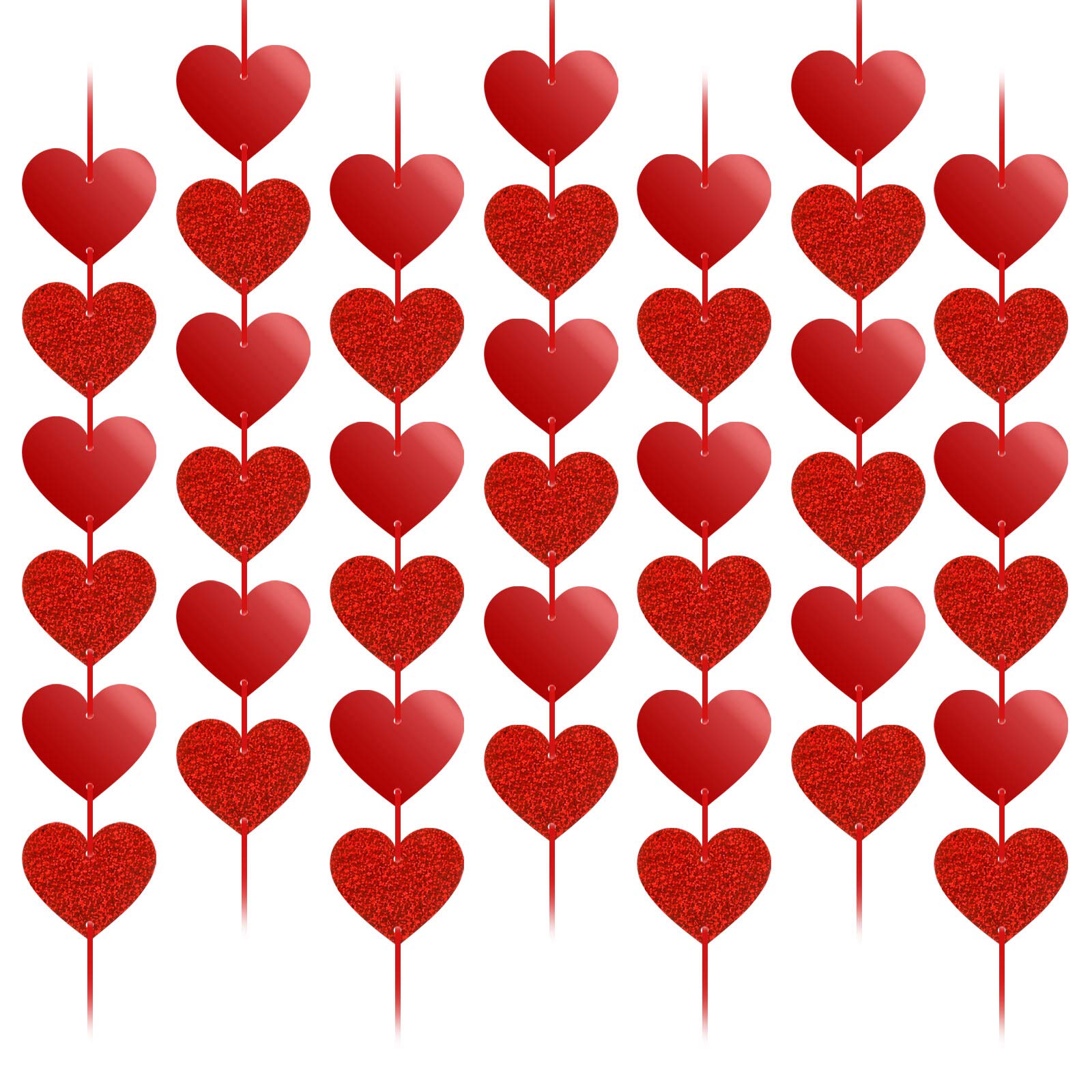 HOWAF Valentines Day Heart Garland Red PVC Hearts Hanging String Decoration Window Door Ceiling Decorations for Valentines Day Party Supplies Wedding Anniversary Engagement Romantic Decoration